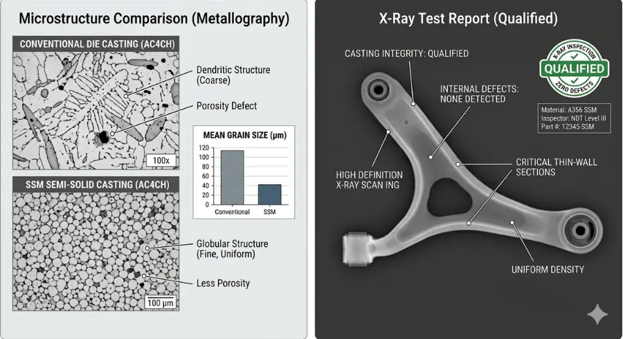 Semi-Solid Rheocasting Microstructure Semi-solid rheocast microstructure compared with X-ray porosity testing